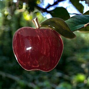 Vintage TC Signed Brooch Jewelry Red Enameled Apple Gold Tone Pin Teacher Gift